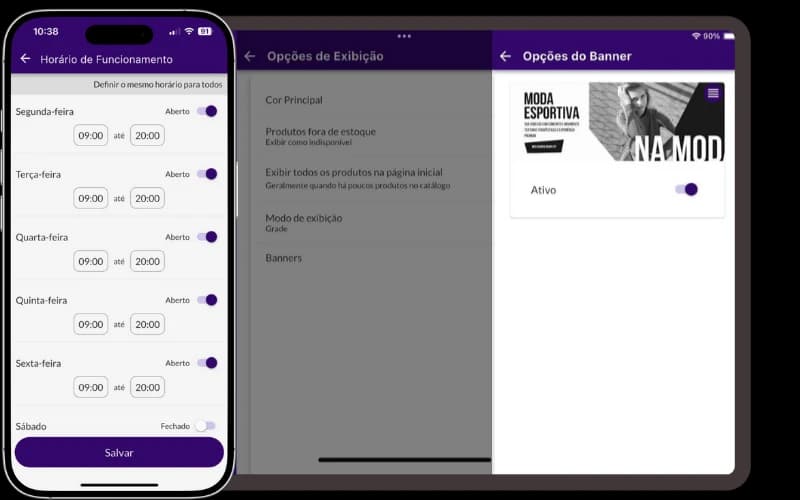Jarbas adjusting working hours and online catalog banner.
