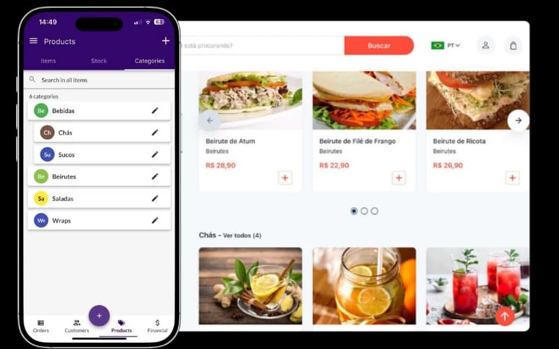 Aplicativo Jarbas exibindo o sistema de orçamentos com lista de pedidos e valores organizados