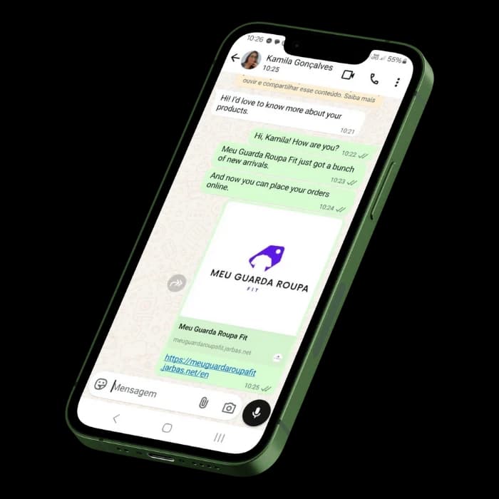 WhatsApp message sharing link of the virtual showcase created in Jarbas