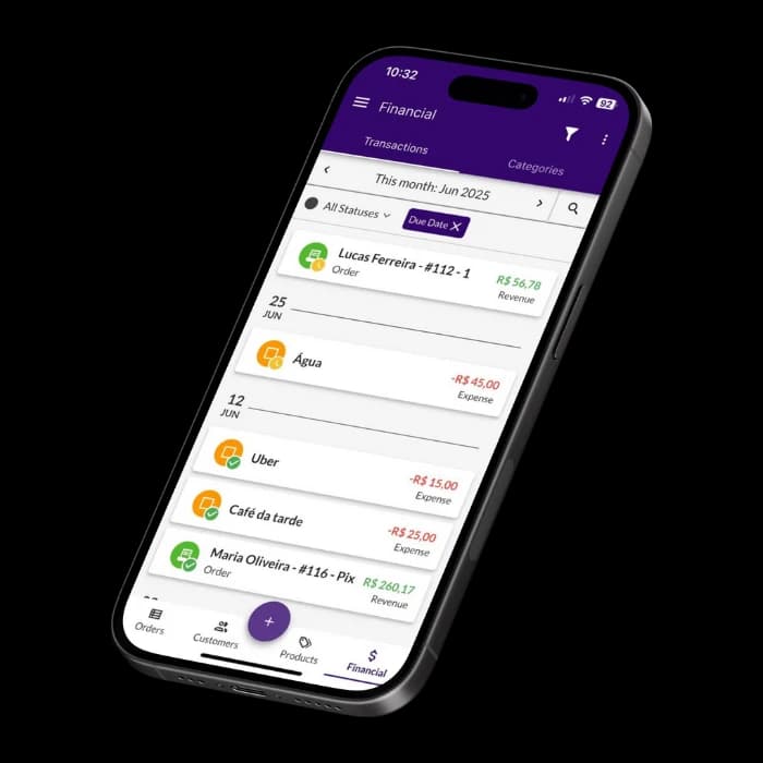 Jarbas screen displaying list of expenses and income in the financial module