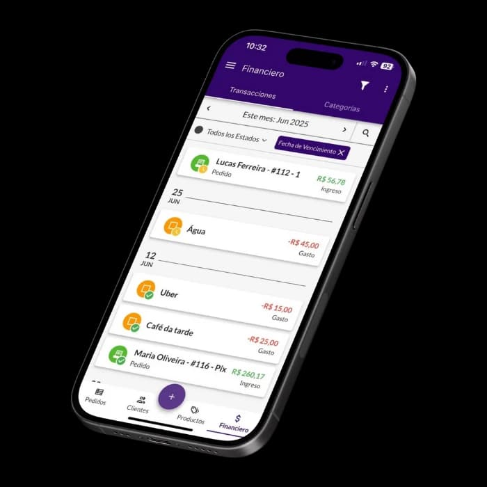 Pantalla de Jarbas mostrando lista de gastos y entradas en el módulo financiero