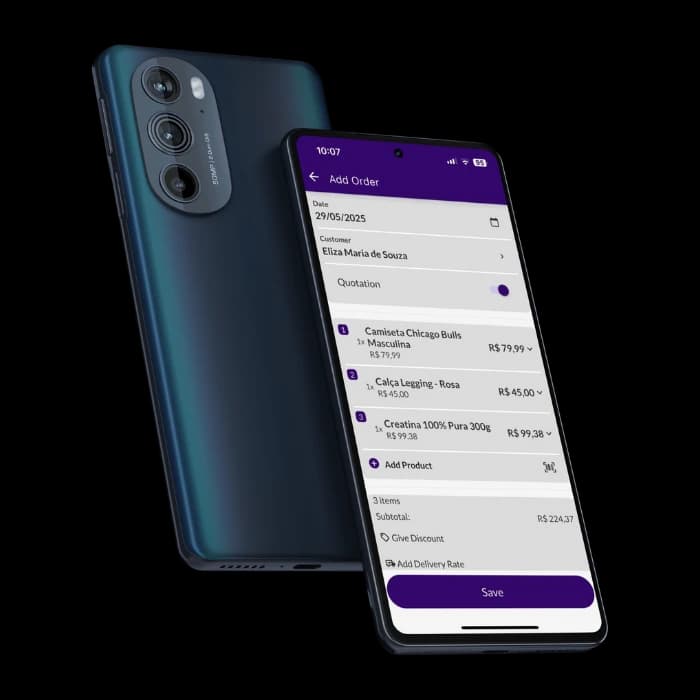 Jarbas screen adding items to a quotation with values and subtotal