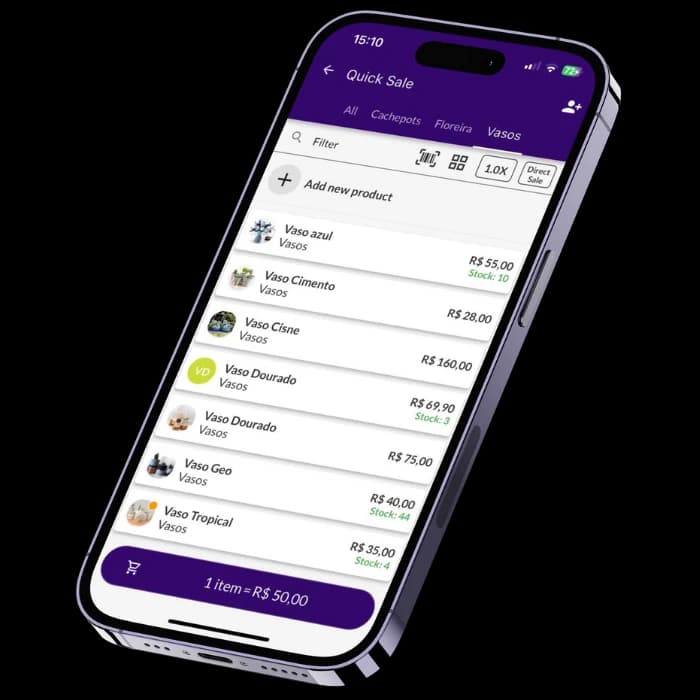 Jarbas' screen showing inventory items and detailed product movements.