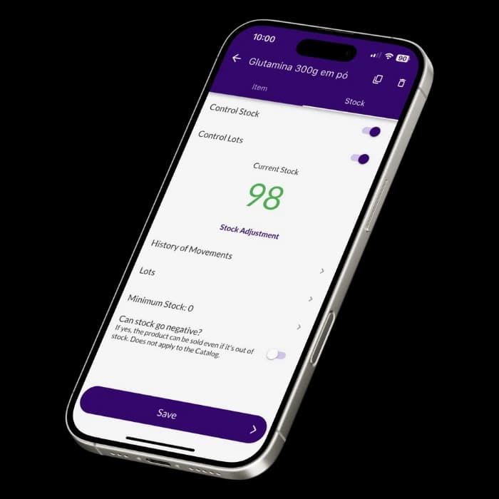 Jarbas screen showing stock movements of the Cachepot Fibra product