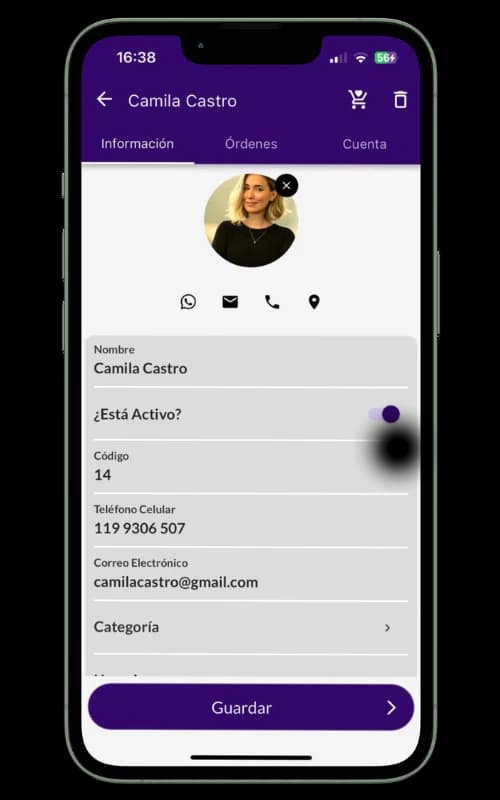 Pantalla de Jarbas que muestra detalles del cliente con información de contacto y dirección