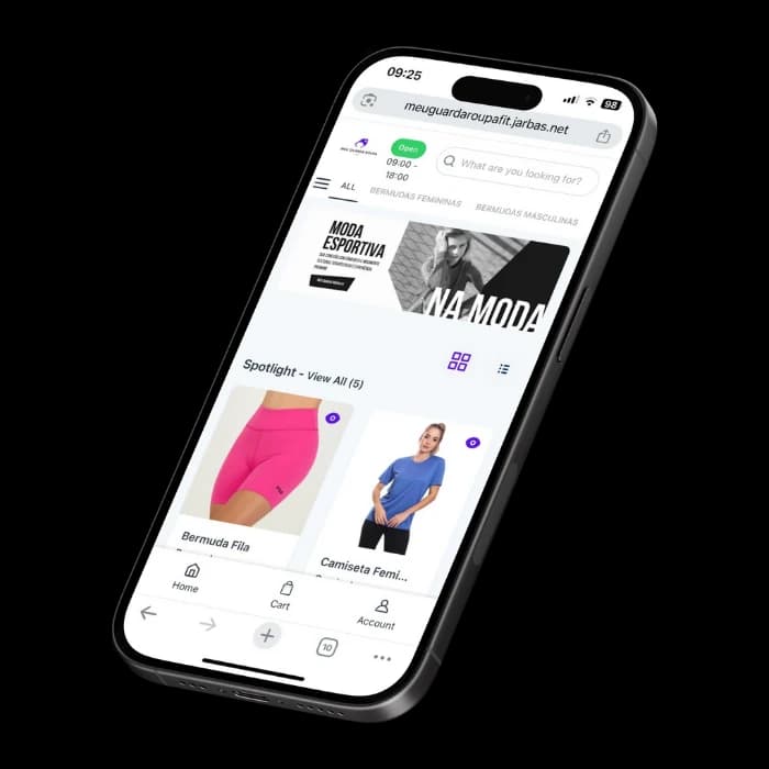 Jarbas online catalog screen displaying products for sale via link on WhatsApp