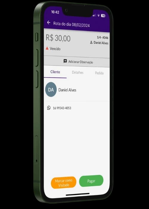 Tela do Jarbas mostrando parcela vencida com dados do cliente e opções de pagamento