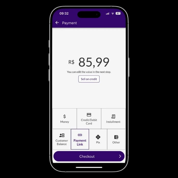 Jarbas screen displaying payment options and value to generate charge link