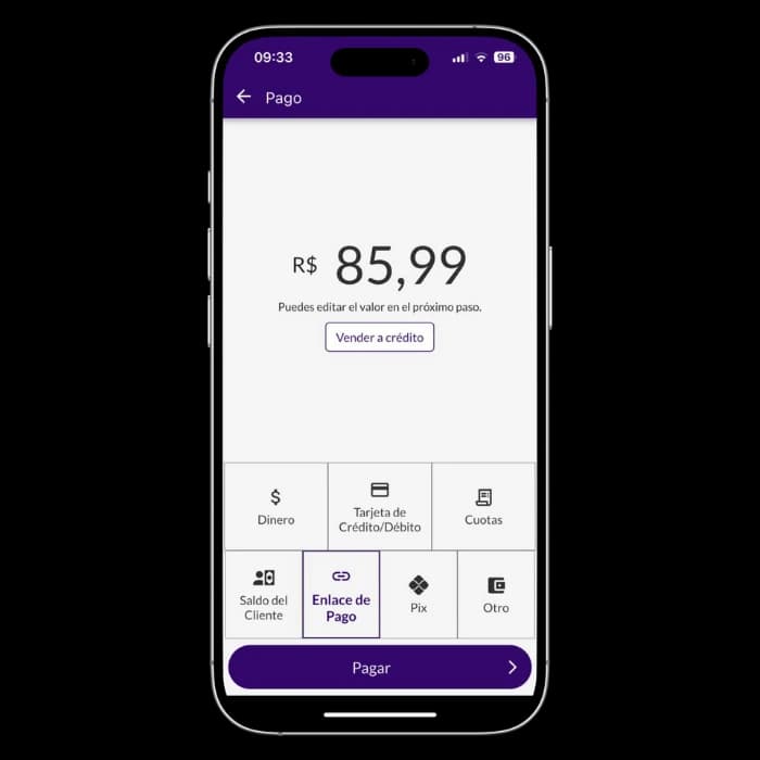 Pantalla de Jarbas que muestra las opciones de pago y el monto para generar un enlace de pago.